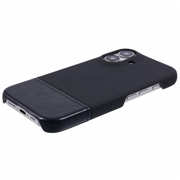 For iPhone 16 Case PU Leather+PC Splicing Anti-Slip Phone Cover - Black