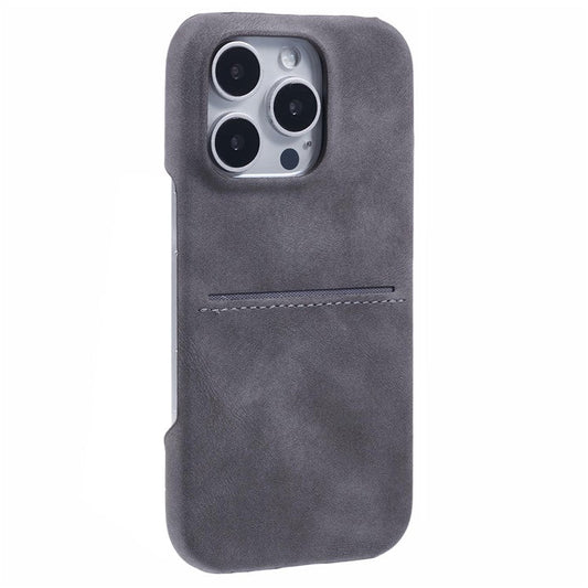 For iPhone 16 Pro Case Skin-touch Leather+PC Phone Cover with Card Slot - Grey