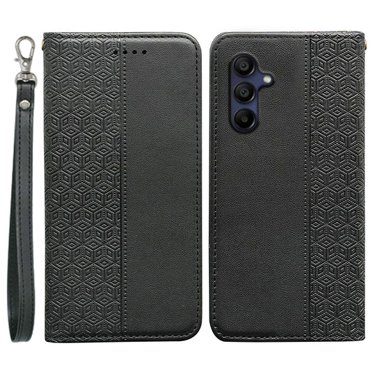 For Samsung Galaxy A16 5G / A16 4G Wallet Phone Case Strong Magnetic Checkered Pattern Imprint Leather Flip Cover - Black