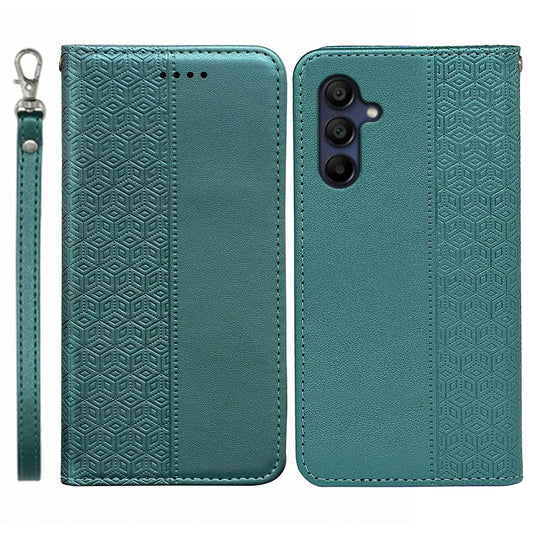 For Samsung Galaxy A16 5G / A16 4G Wallet Phone Case Strong Magnetic Checkered Pattern Imprint Leather Flip Cover - Green