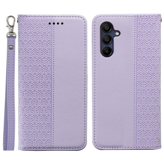 For Samsung Galaxy A16 5G / A16 4G Wallet Phone Case Strong Magnetic Checkered Pattern Imprint Leather Flip Cover - Purple