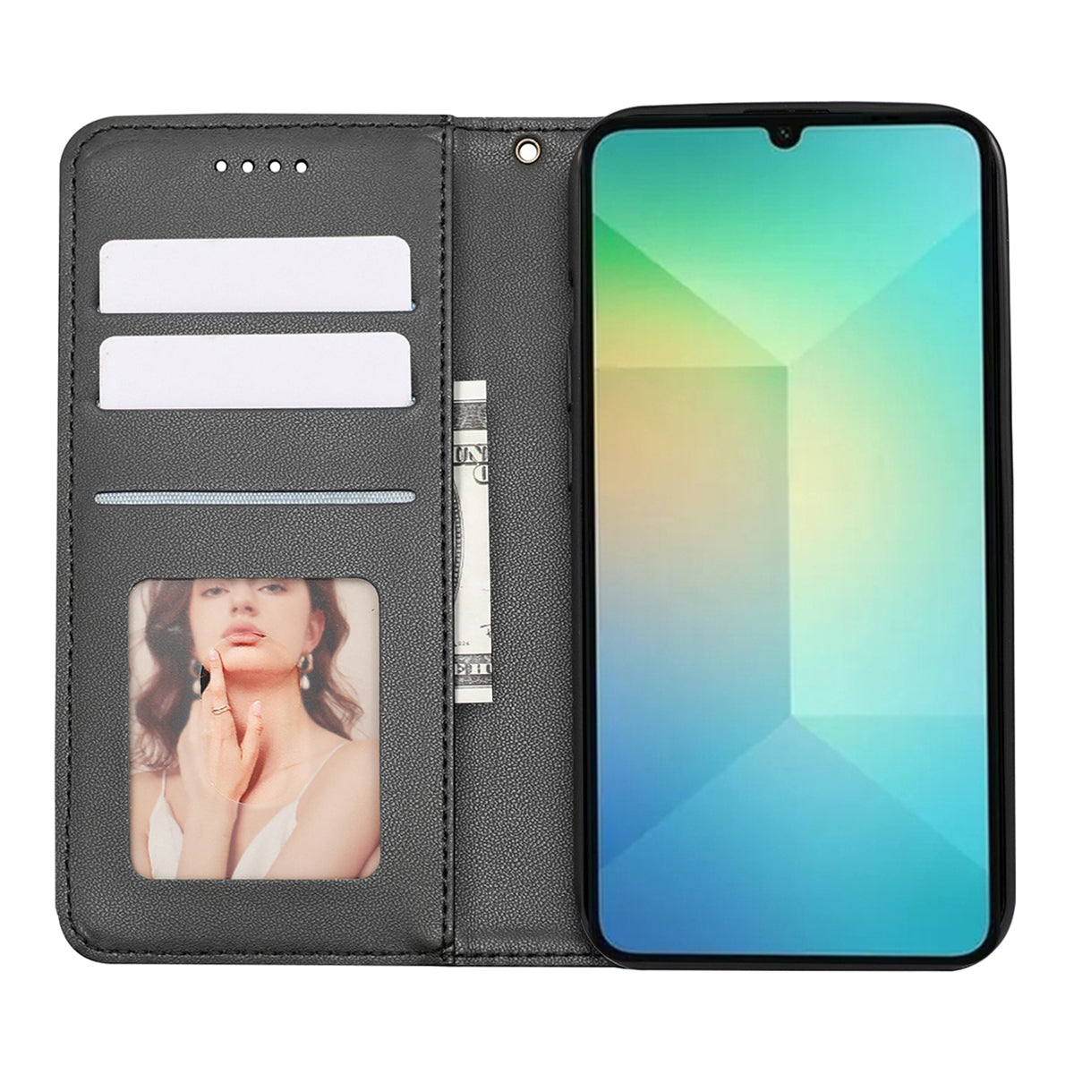 For Samsung Galaxy A06 Wallet Phone Case Strong Magnetic Checkered Pattern Imprint Leather Flip Cover - Black