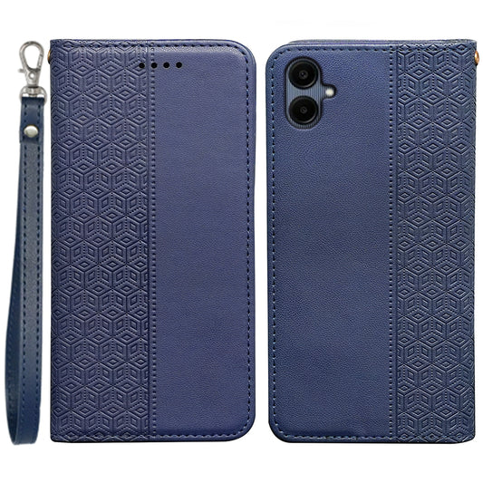 For Samsung Galaxy A06 Wallet Phone Case Strong Magnetic Checkered Pattern Imprint Leather Flip Cover - Blue