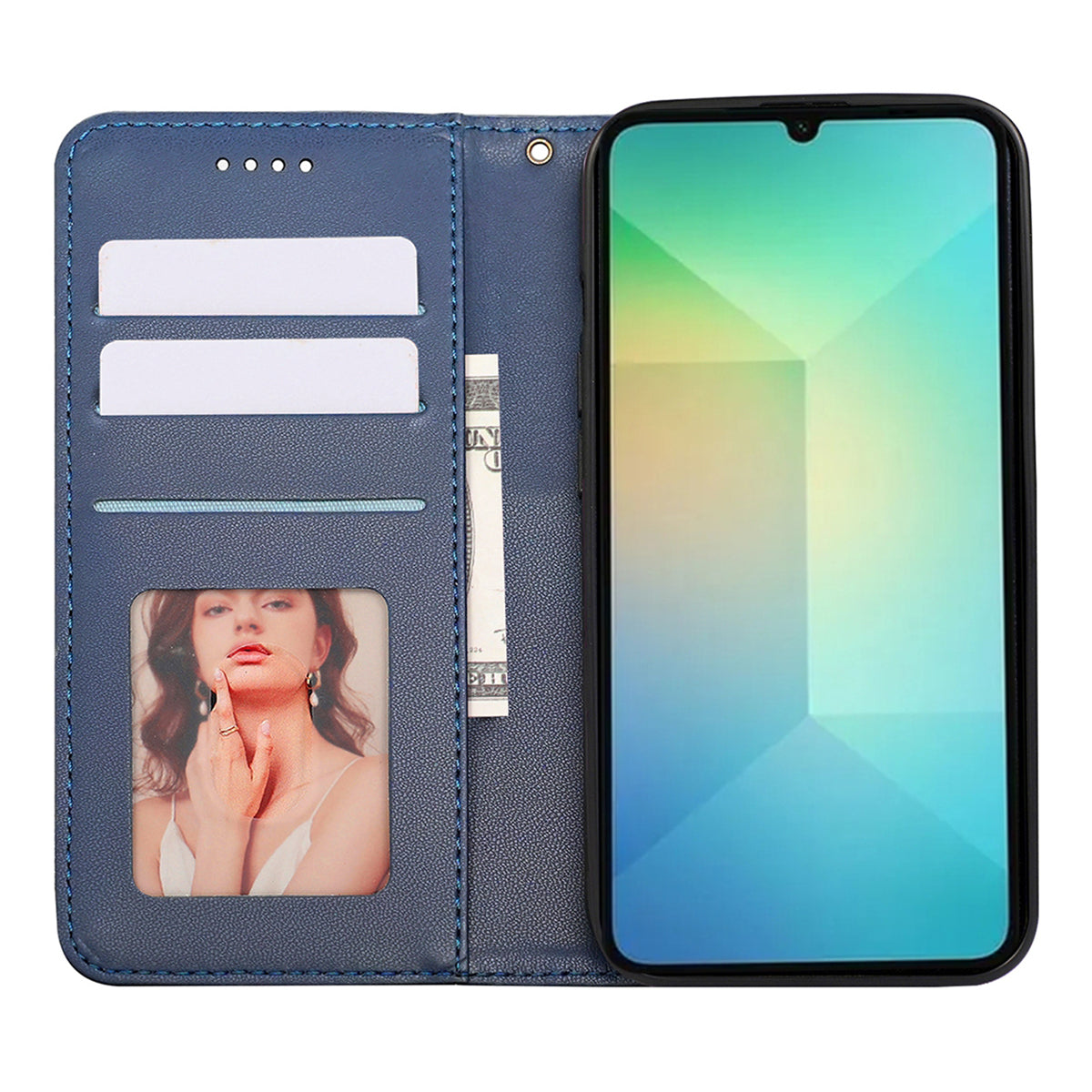 For Samsung Galaxy A06 Wallet Phone Case Strong Magnetic Checkered Pattern Imprint Leather Flip Cover - Blue