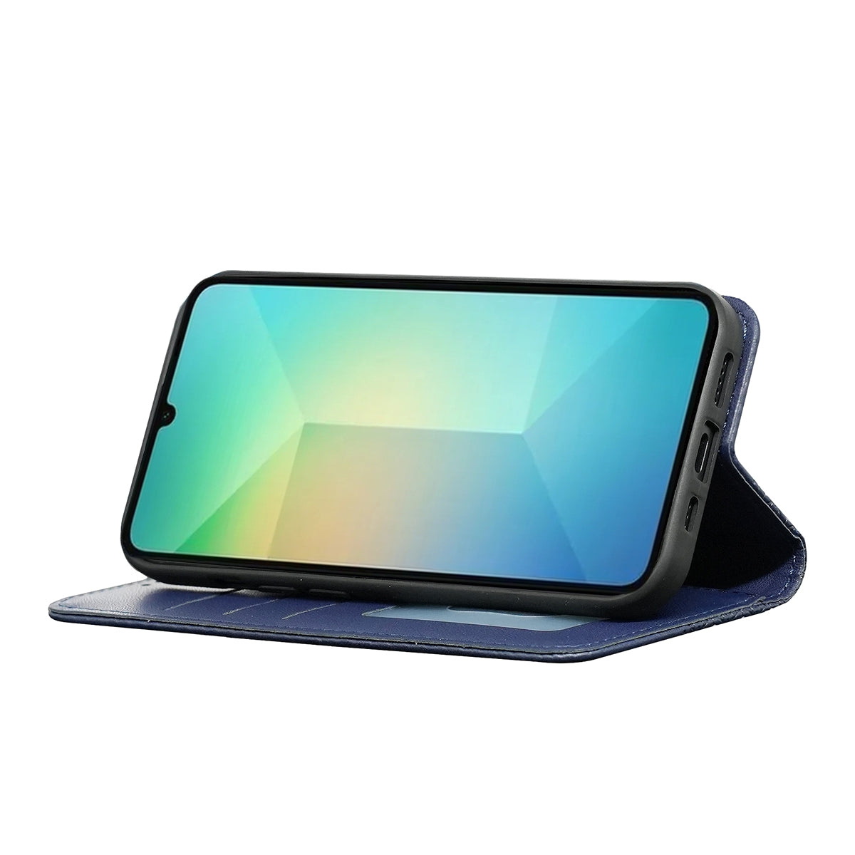 For Samsung Galaxy A06 Wallet Phone Case Strong Magnetic Checkered Pattern Imprint Leather Flip Cover - Blue