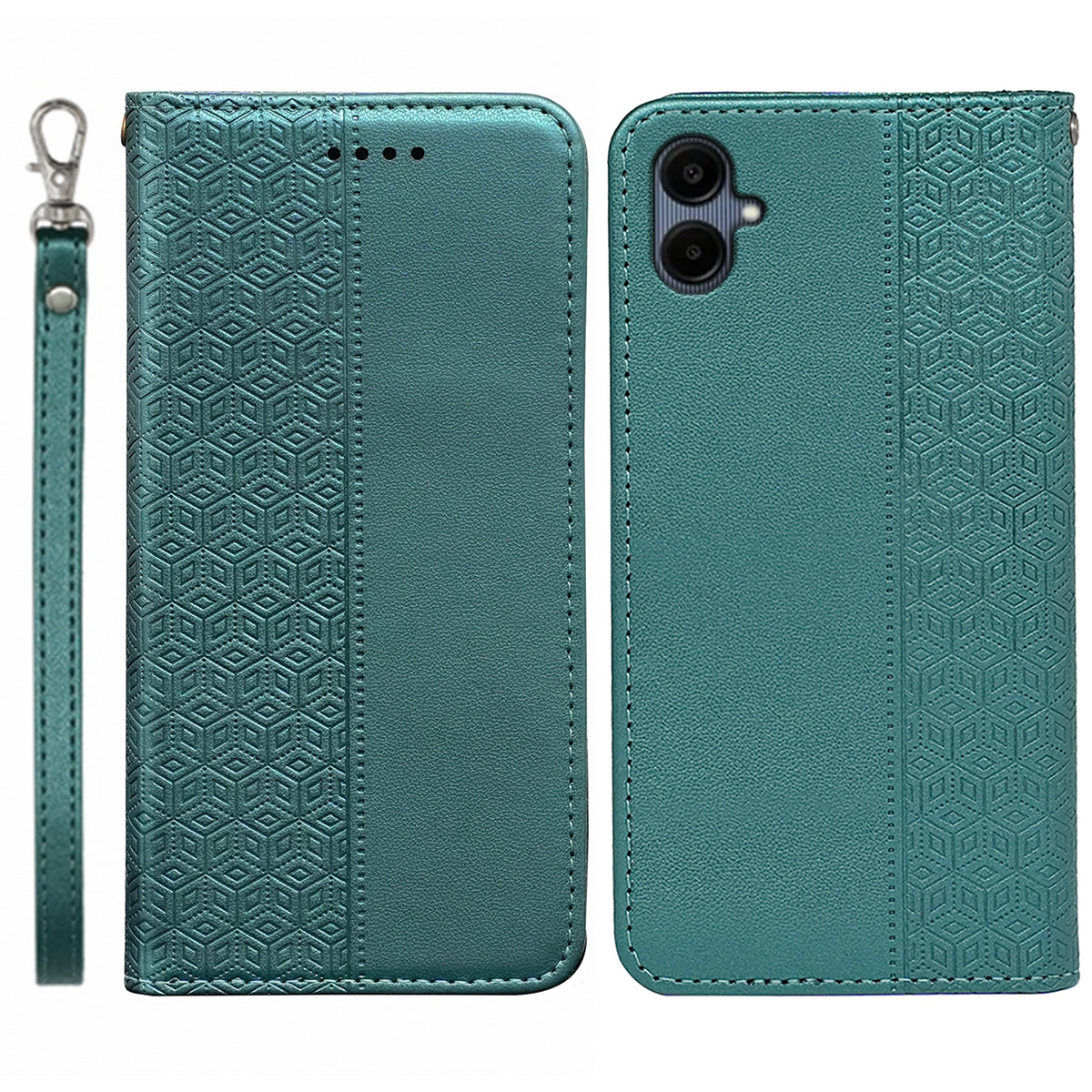 For Samsung Galaxy A06 Wallet Phone Case Strong Magnetic Checkered Pattern Imprint Leather Flip Cover - Green