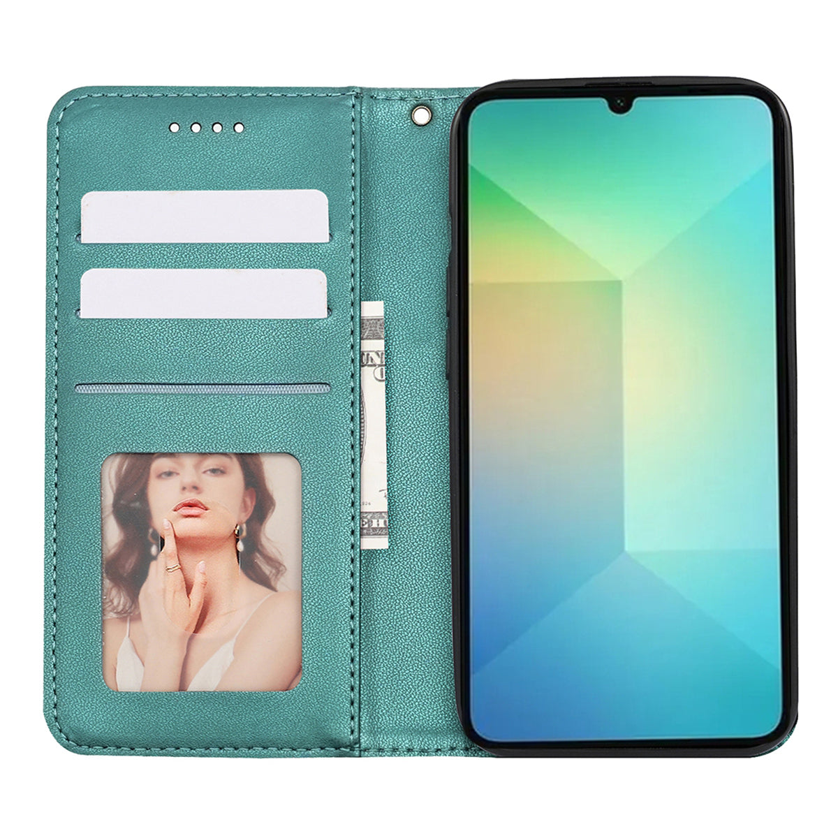 For Samsung Galaxy A06 Wallet Phone Case Strong Magnetic Checkered Pattern Imprint Leather Flip Cover - Green