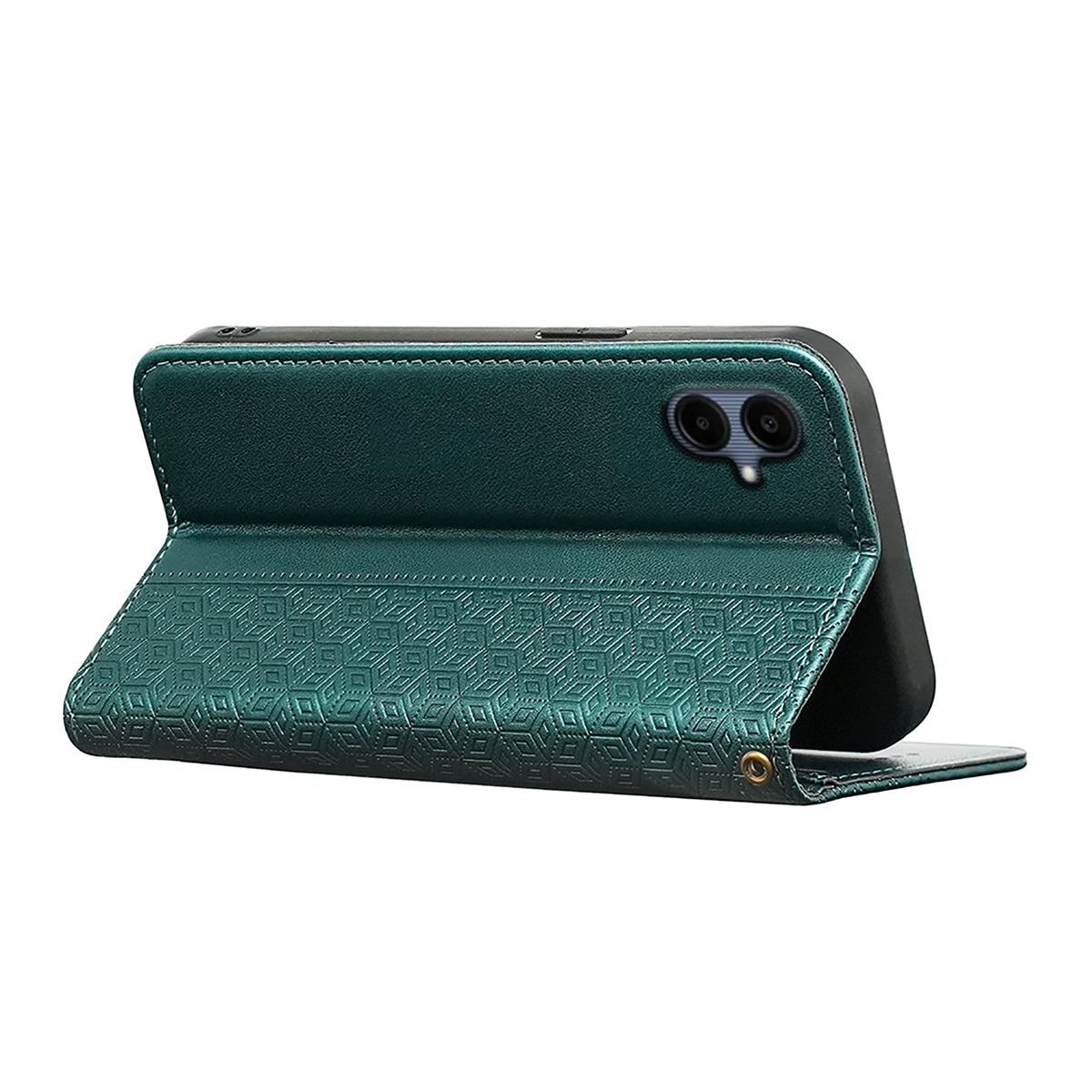 For Samsung Galaxy A06 Wallet Phone Case Strong Magnetic Checkered Pattern Imprint Leather Flip Cover - Green
