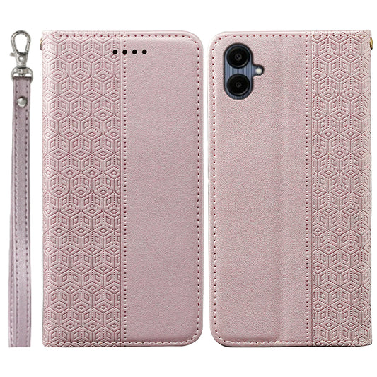 For Samsung Galaxy A06 Wallet Phone Case Strong Magnetic Checkered Pattern Imprint Leather Flip Cover - Rose Gold