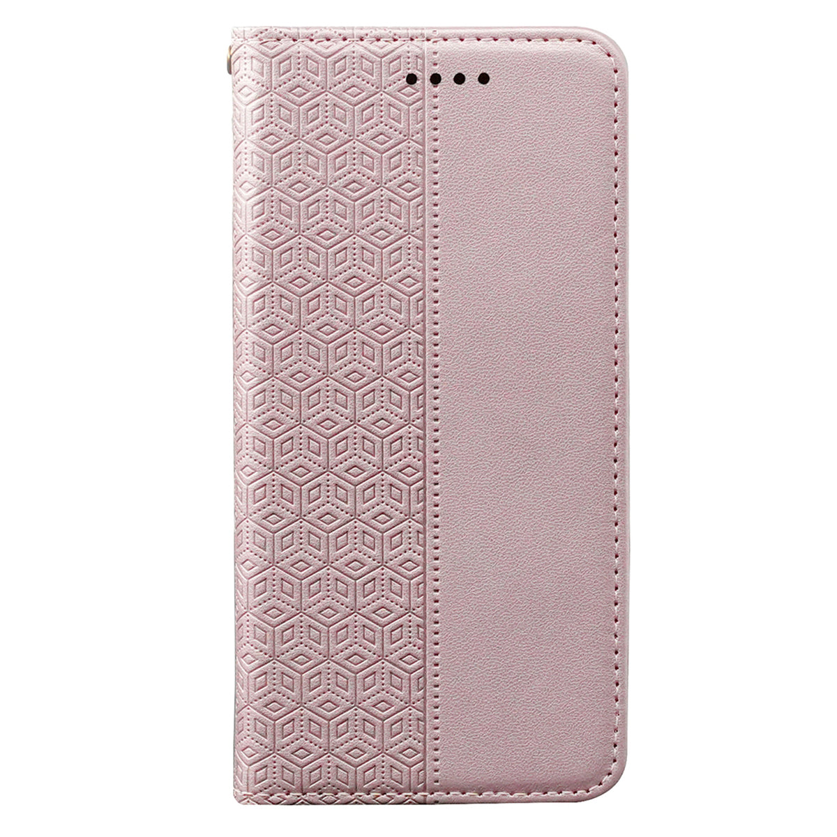For Samsung Galaxy A06 Wallet Phone Case Strong Magnetic Checkered Pattern Imprint Leather Flip Cover - Rose Gold