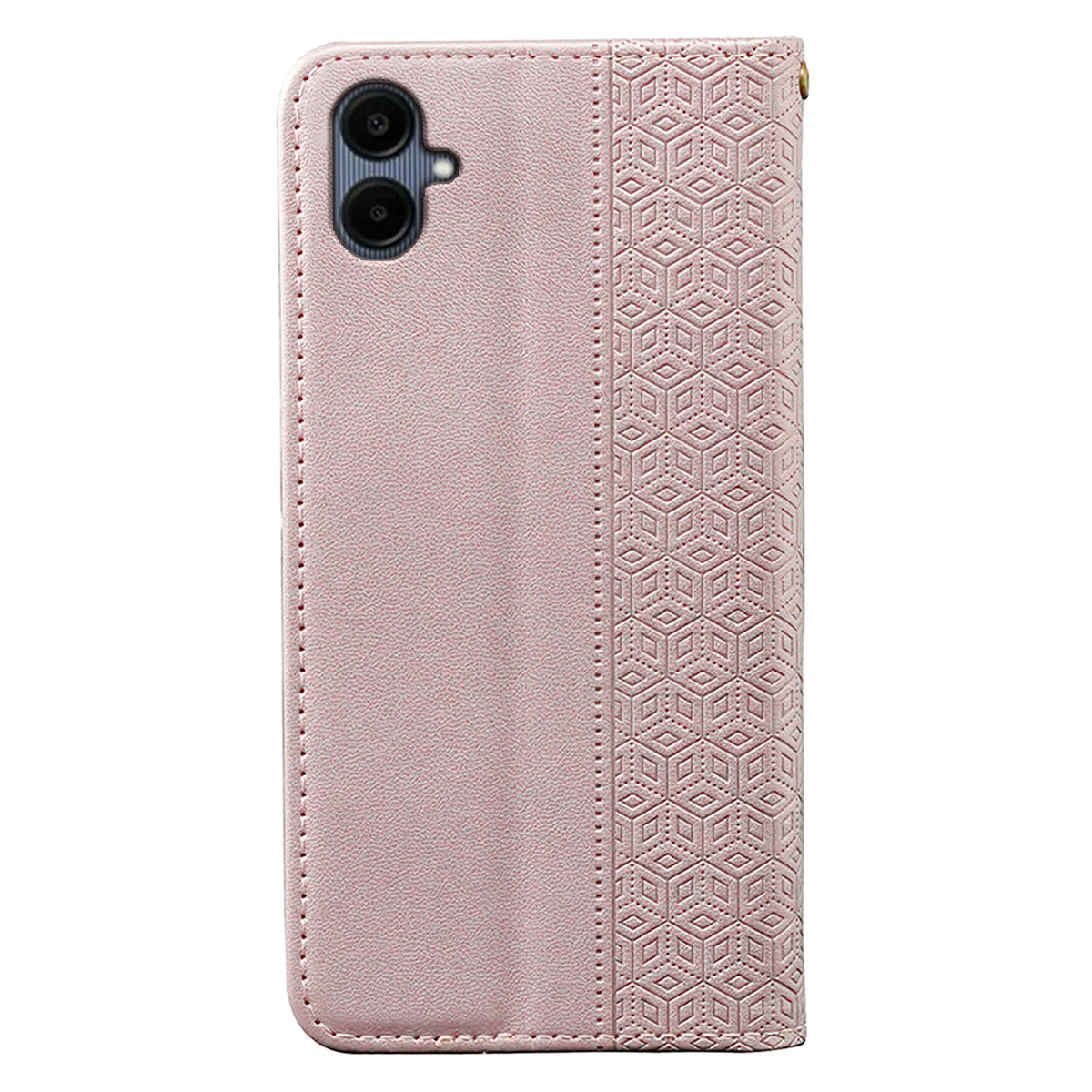 For Samsung Galaxy A06 Wallet Phone Case Strong Magnetic Checkered Pattern Imprint Leather Flip Cover - Rose Gold