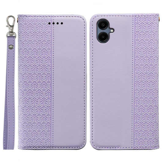 For Samsung Galaxy A06 Wallet Phone Case Strong Magnetic Checkered Pattern Imprint Leather Flip Cover - Purple