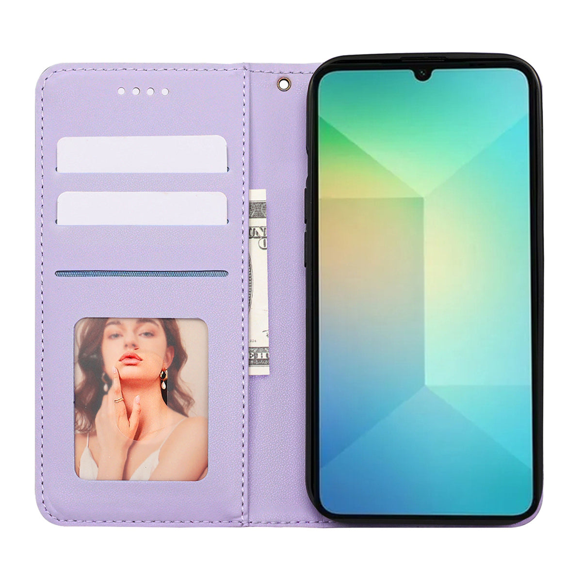 For Samsung Galaxy A06 Wallet Phone Case Strong Magnetic Checkered Pattern Imprint Leather Flip Cover - Purple