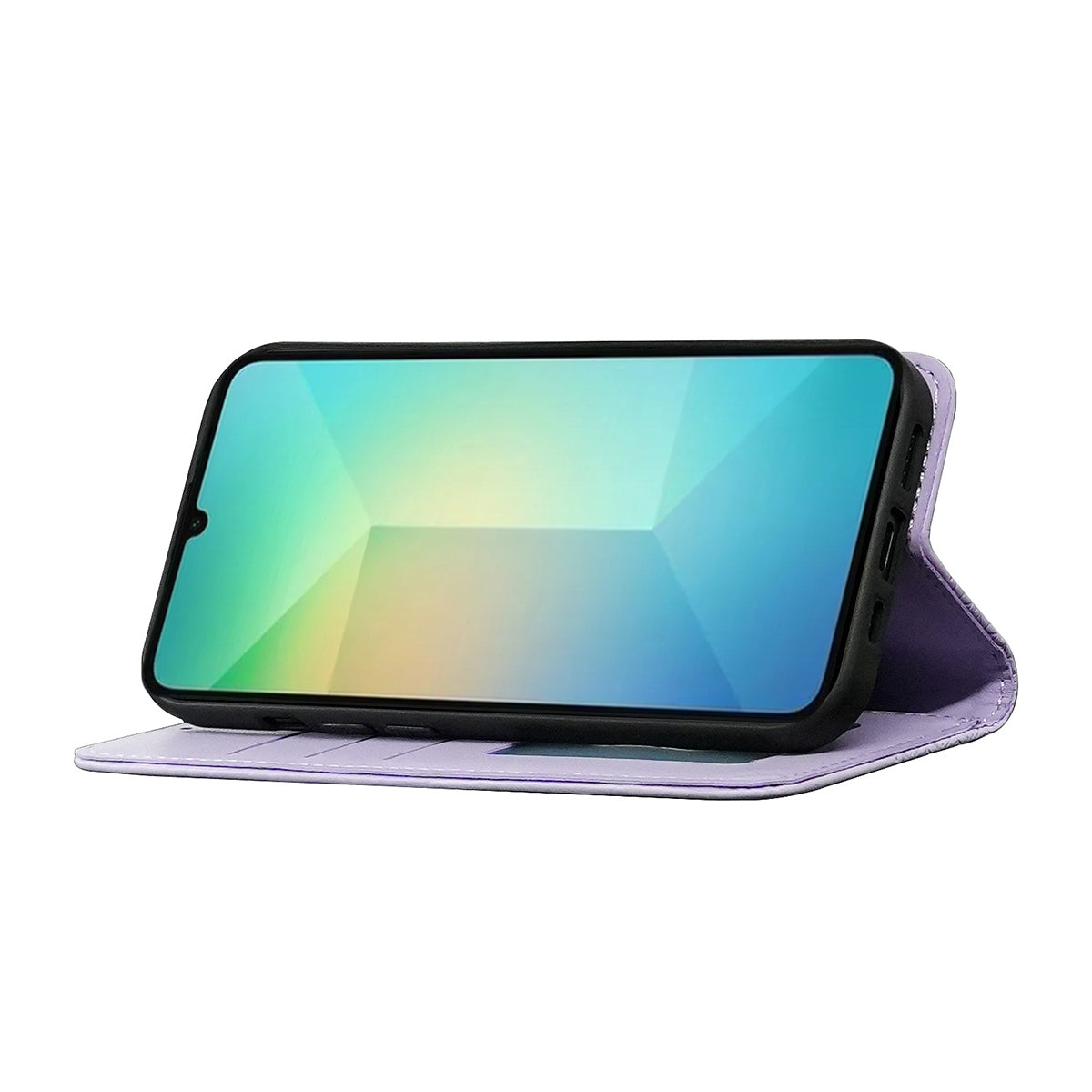 For Samsung Galaxy A06 Wallet Phone Case Strong Magnetic Checkered Pattern Imprint Leather Flip Cover - Purple