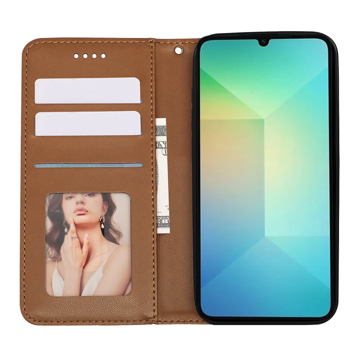 For Samsung Galaxy A06 Wallet Phone Case Strong Magnetic Checkered Pattern Imprint Leather Flip Cover - Brown