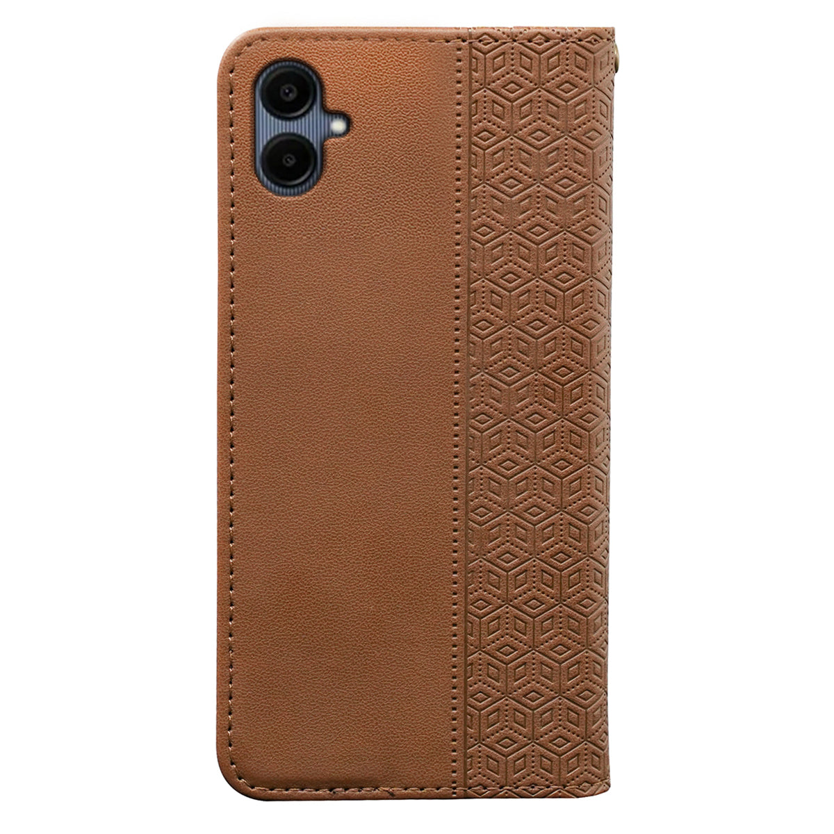 For Samsung Galaxy A06 Wallet Phone Case Strong Magnetic Checkered Pattern Imprint Leather Flip Cover - Brown