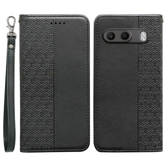 For OnePlus Nord 4 Wallet Phone Case Strong Magnetic Checkered Pattern Imprint Leather Flip Cover - Black