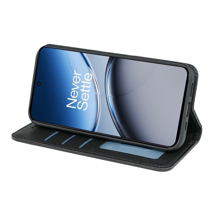 For OnePlus Nord 4 Wallet Phone Case Strong Magnetic Checkered Pattern Imprint Leather Flip Cover - Black