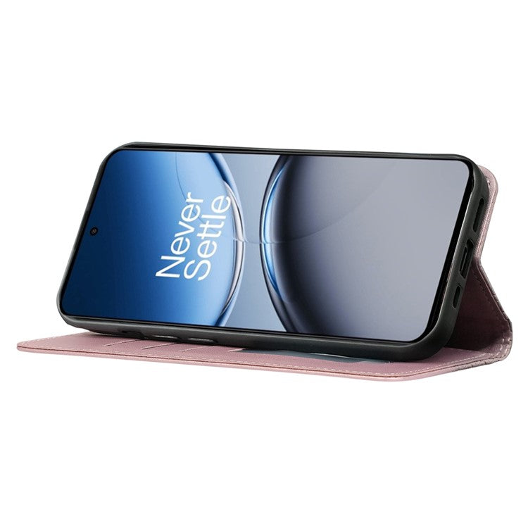 For OnePlus Nord 4 Wallet Phone Case Strong Magnetic Checkered Pattern Imprint Leather Flip Cover - Rose Gold