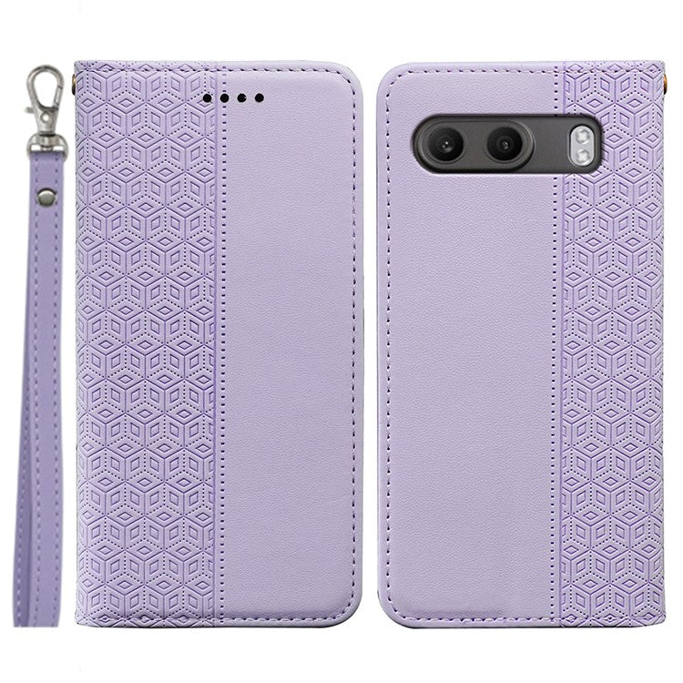 For OnePlus Nord 4 Wallet Phone Case Strong Magnetic Checkered Pattern Imprint Leather Flip Cover - Purple
