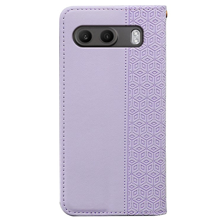For OnePlus Nord 4 Wallet Phone Case Strong Magnetic Checkered Pattern Imprint Leather Flip Cover - Purple