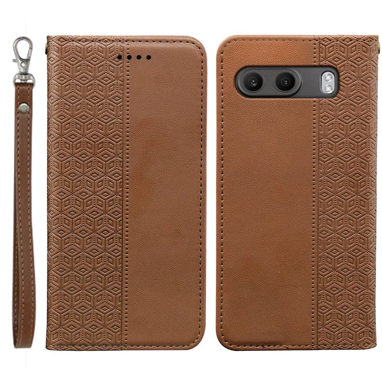 For OnePlus Nord 4 Wallet Phone Case Strong Magnetic Checkered Pattern Imprint Leather Flip Cover - Brown