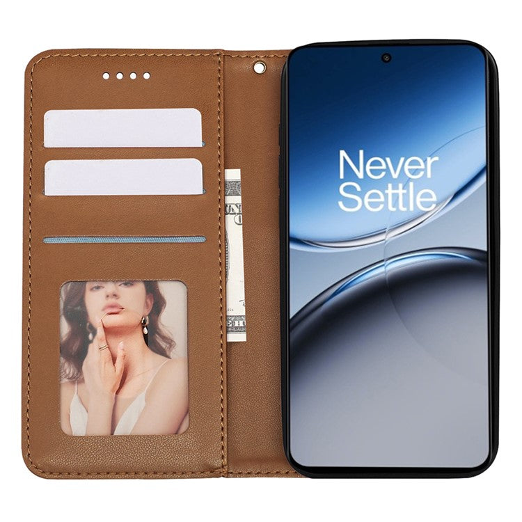 For OnePlus Nord 4 Wallet Phone Case Strong Magnetic Checkered Pattern Imprint Leather Flip Cover - Brown