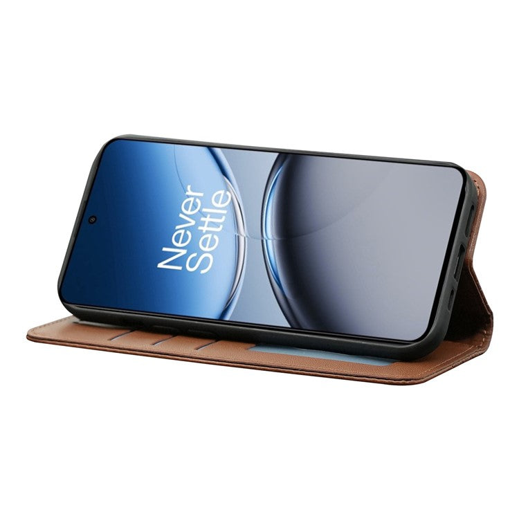 For OnePlus Nord 4 Wallet Phone Case Strong Magnetic Checkered Pattern Imprint Leather Flip Cover - Brown