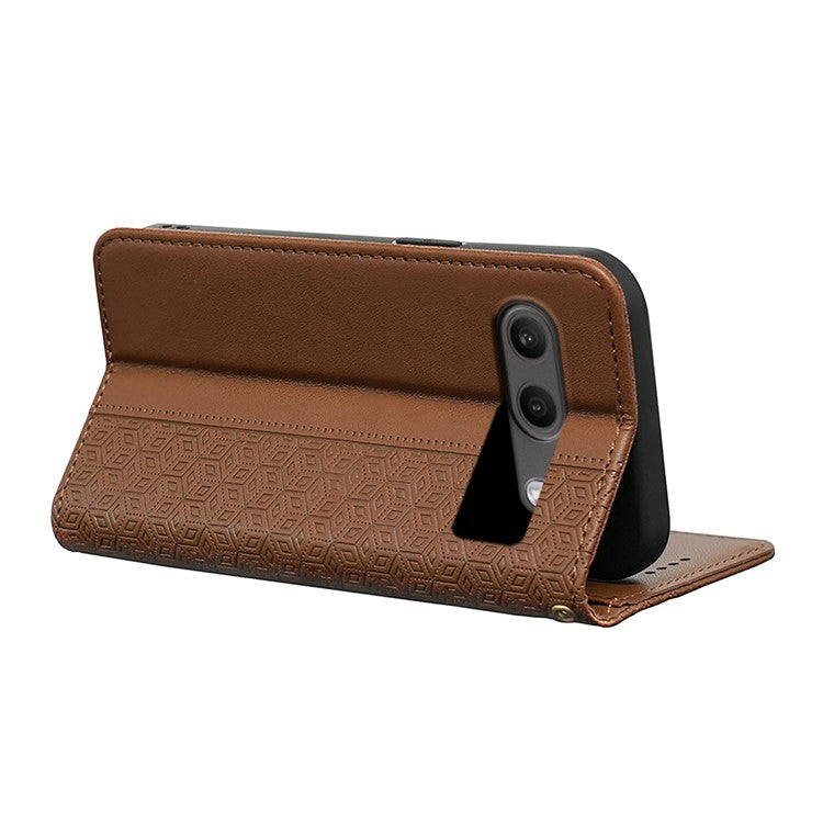 For OnePlus Nord 4 Wallet Phone Case Strong Magnetic Checkered Pattern Imprint Leather Flip Cover - Brown