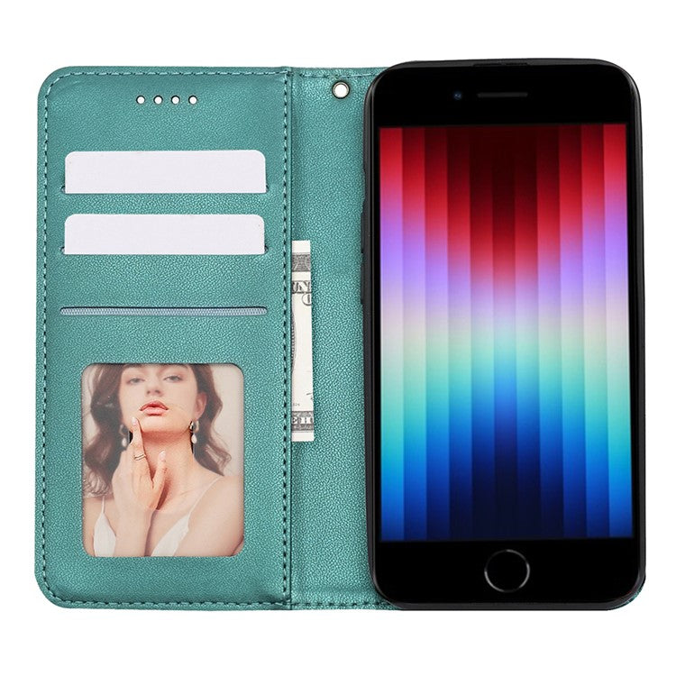 For iPhone 16e Wallet Phone Case Strong Magnetic Checkered Pattern Imprint Leather Flip Cover - Green