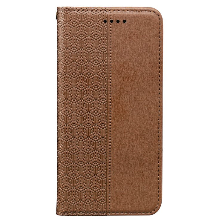 For iPhone 16e Wallet Phone Case Strong Magnetic Checkered Pattern Imprint Leather Flip Cover - Brown