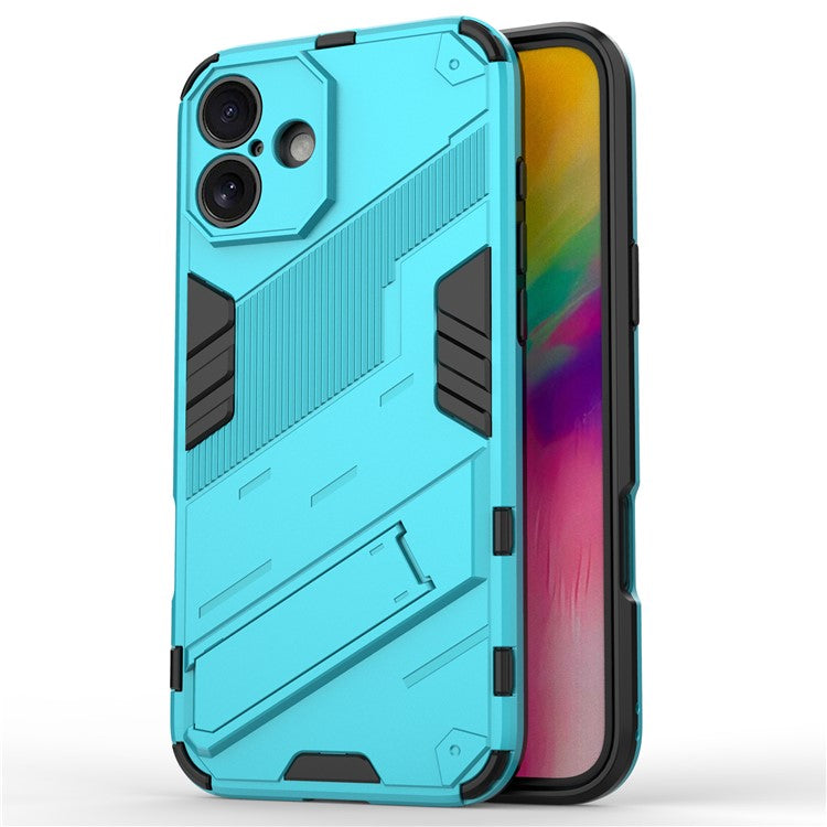 For iPhone 16 Case PC+TPU Shockproof Phone Cover with Kickstand - Blue