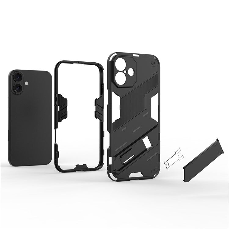 For iPhone 16 Case PC+TPU Shockproof Phone Cover with Kickstand - Blue
