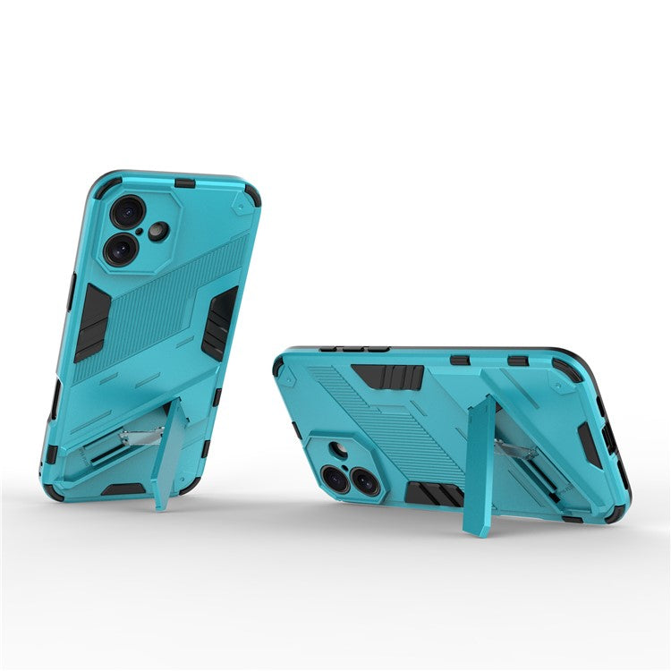 For iPhone 16 Case PC+TPU Shockproof Phone Cover with Kickstand - Blue