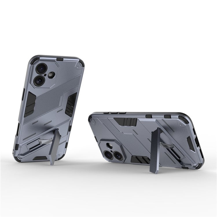 For iPhone 16 Case PC+TPU Shockproof Phone Cover with Kickstand - Dark Blue
