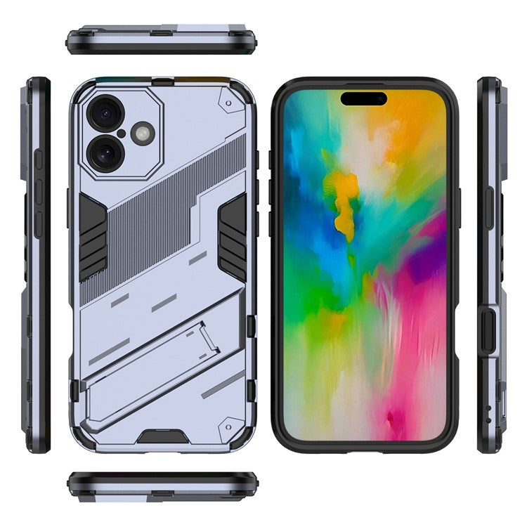For iPhone 16 Case PC+TPU Shockproof Phone Cover with Kickstand - Dark Blue