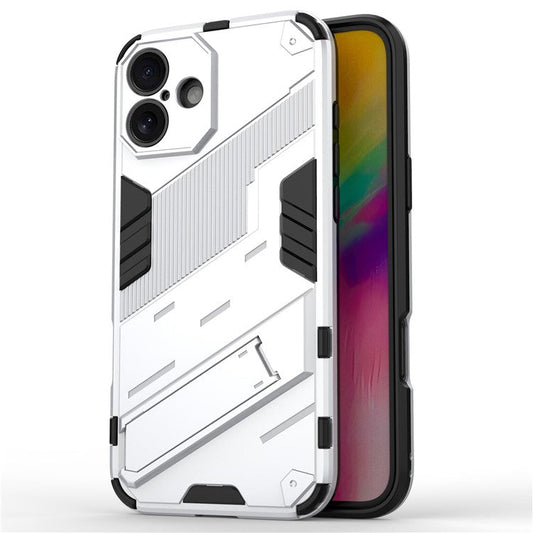 For iPhone 16 Plus Case PC+TPU Shockproof Phone Cover with Kickstand - White
