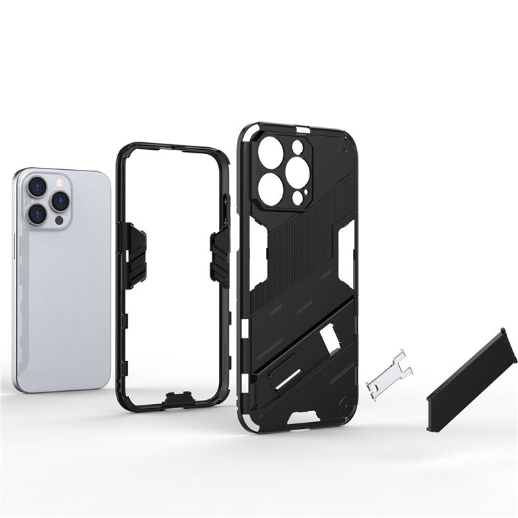 For iPhone 16 Pro Case PC+TPU Shockproof Phone Cover with Kickstand - Dark Blue