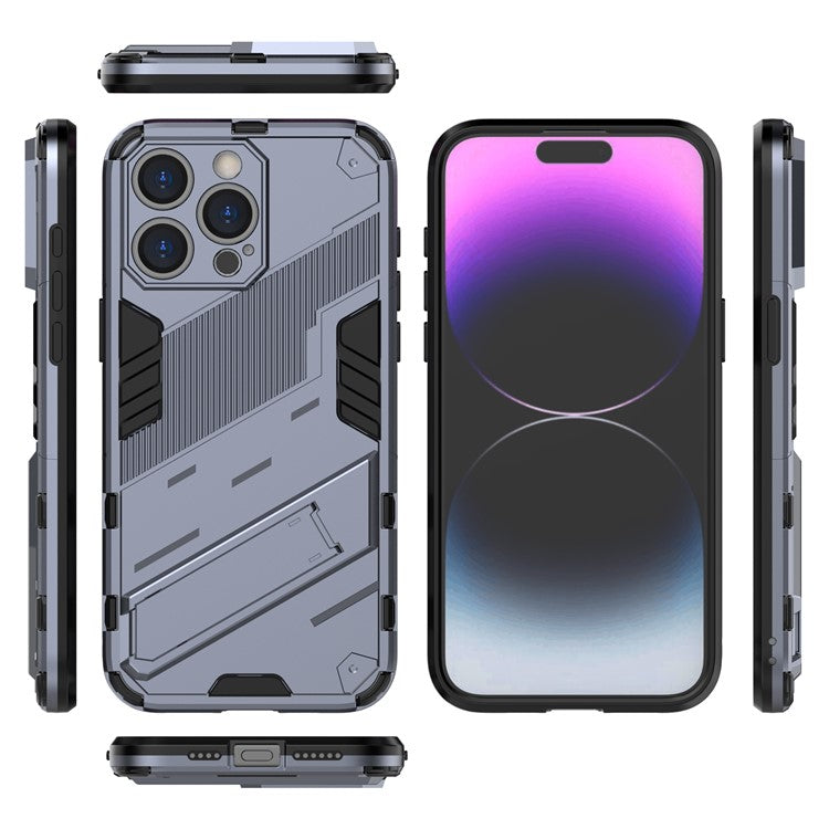For iPhone 16 Pro Case PC+TPU Shockproof Phone Cover with Kickstand - Dark Blue