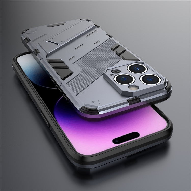 For iPhone 16 Pro Case PC+TPU Shockproof Phone Cover with Kickstand - Dark Blue