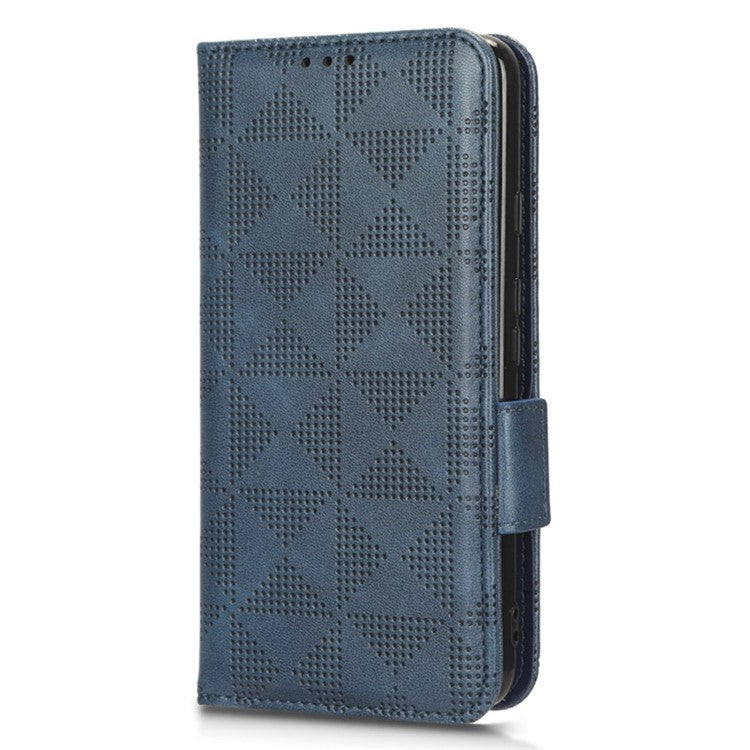For Google Pixel 4a 5G Imprinted Triangle Pattern PU Leather + TPU Case Magnetic Clasp Phone Shell with Stand Wallet - Blue