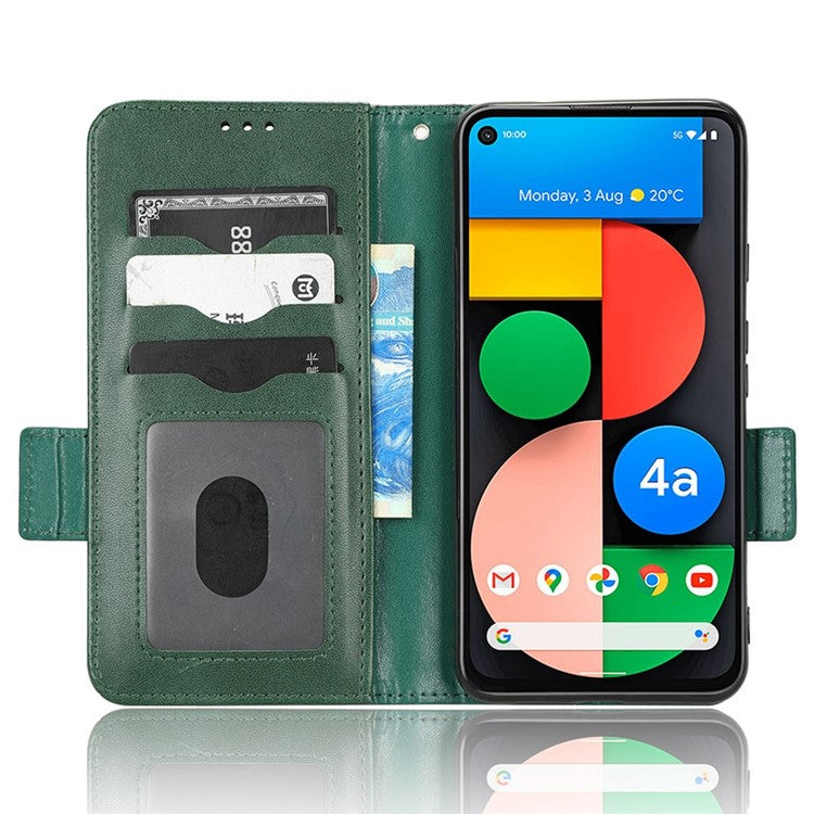 For Google Pixel 4a 5G Imprinted Triangle Pattern PU Leather + TPU Case Magnetic Clasp Phone Shell with Stand Wallet - Green