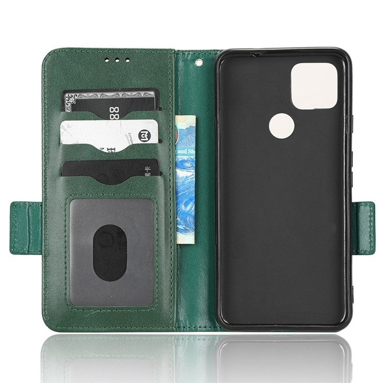 For Google Pixel 4a 5G Imprinted Triangle Pattern PU Leather + TPU Case Magnetic Clasp Phone Shell with Stand Wallet - Green