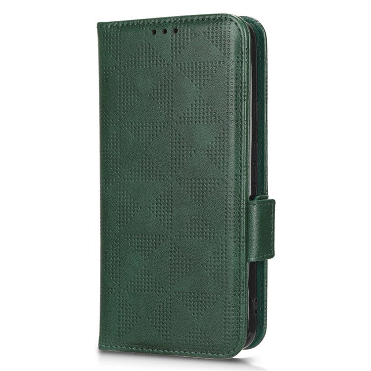 For Google Pixel 4a 5G Imprinted Triangle Pattern PU Leather + TPU Case Magnetic Clasp Phone Shell with Stand Wallet - Green