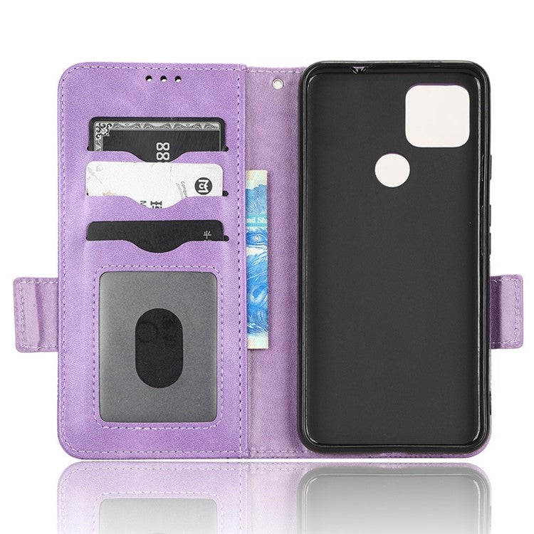 For Google Pixel 4a 5G Imprinted Triangle Pattern PU Leather + TPU Case Magnetic Clasp Phone Shell with Stand Wallet - Purple