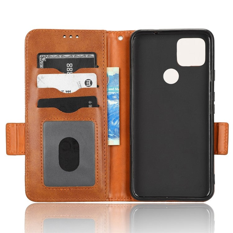 For Google Pixel 4a 5G Imprinted Triangle Pattern PU Leather + TPU Case Magnetic Clasp Phone Shell with Stand Wallet - Brown