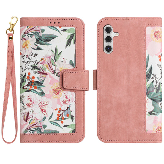For Samsung Galaxy A16 5G / A16 4G Case PU Leather Floral Phone Cover with Card Slots - Pink