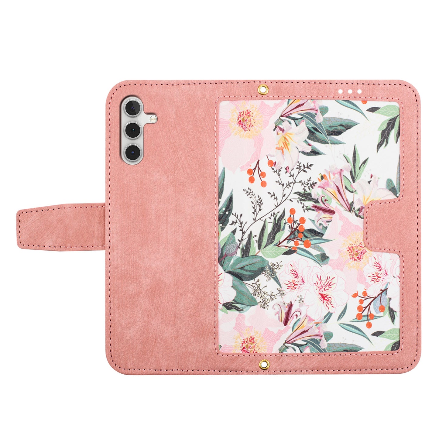 For Samsung Galaxy A16 5G / A16 4G Case PU Leather Floral Phone Cover with Card Slots - Pink