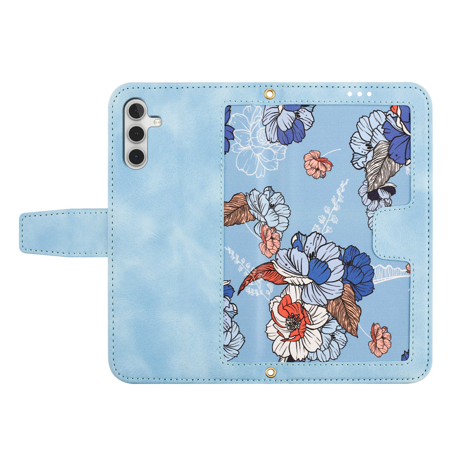 For Samsung Galaxy A16 5G / A16 4G Case PU Leather Floral Phone Cover with Card Slots - Baby Blue