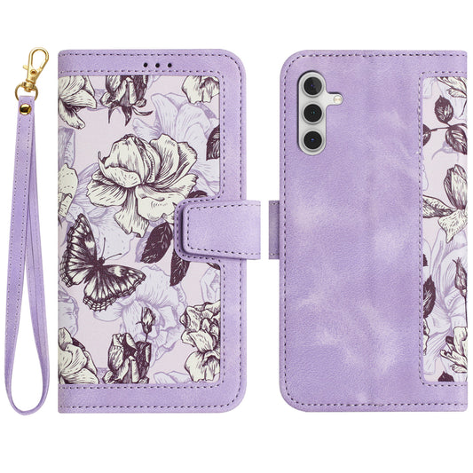 For Samsung Galaxy A16 5G / A16 4G Case PU Leather Floral Phone Cover with Card Slots - Light Purple